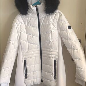 Michael Kors Snowy White Puffer with Dark Fur Accent
